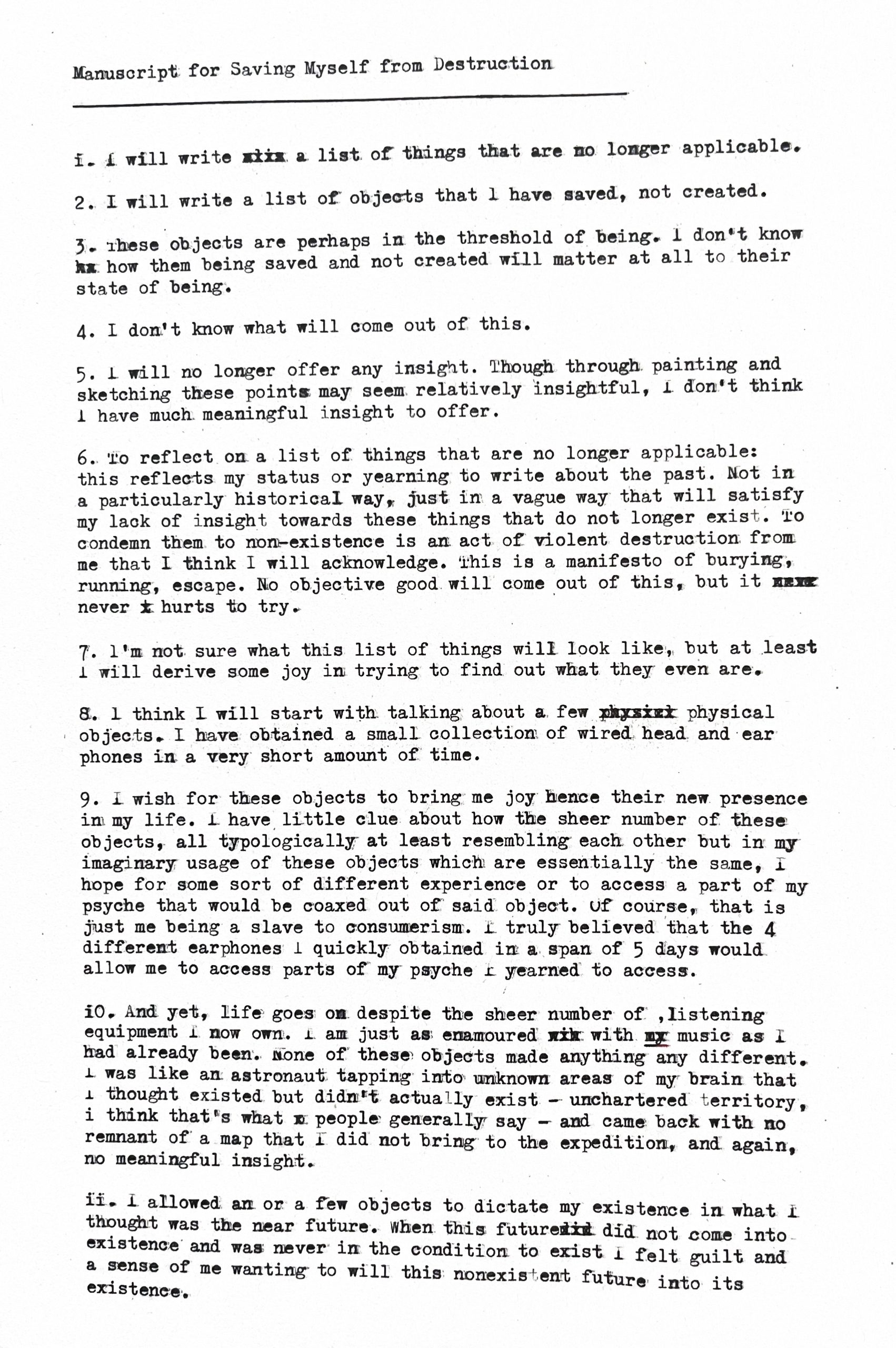 Manuscript for Saving Myself from Destruction